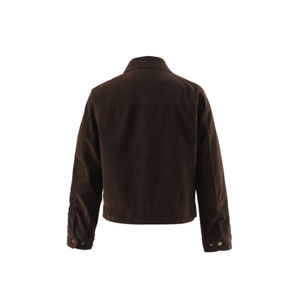 Men's short-cut velour-look blouson with shirt collar and concealed zip closure.