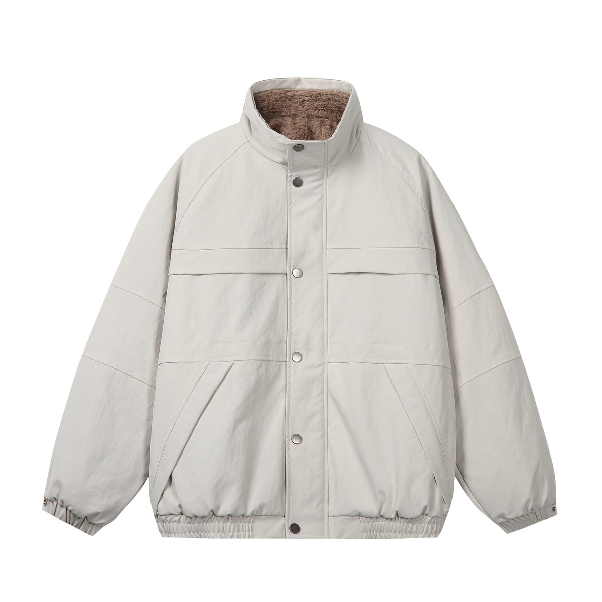 Unisex Short Cut Boxy Puffer Jacket with High Collar and Teddy Lining EVA-US