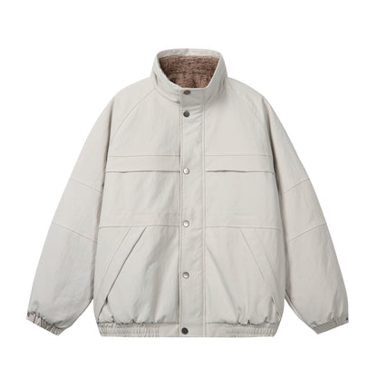 Unisex Short Cut Boxy Puffer Jacket with High Collar and Teddy Lining EVA-US