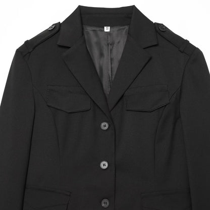 Women's Cropped Military-inspired Short Blazer with Shoulder Pads and Flap Pockets EVA-US