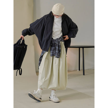 Women's Wide Flared High-Waist Midi Skirt made of Cotton Twill with Elastic Waistband EVA-US