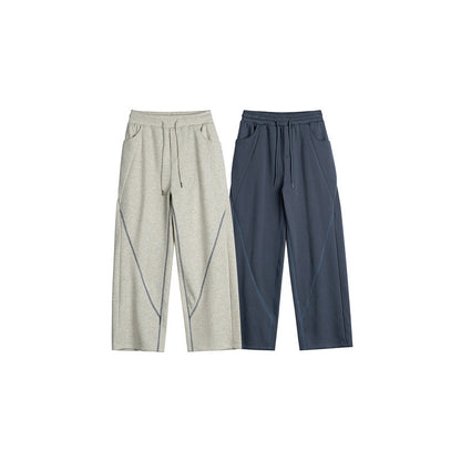 Women's Wide Culotte Jogging Pants with Elastic Waistband, Drawstring, and Decorative Contrast Seams EVA-US