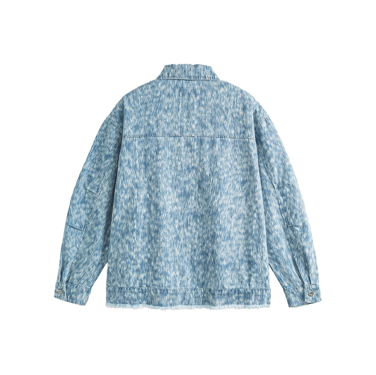 Unisex Oversized Denim Jacket with Frayed Hem and Texture Pattern EVA-US