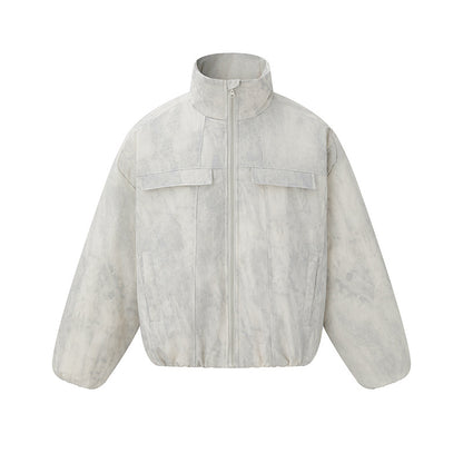 Unisex Short fitted padded oversized bomber jacket with stand-up collar and chest flaps EVA-US