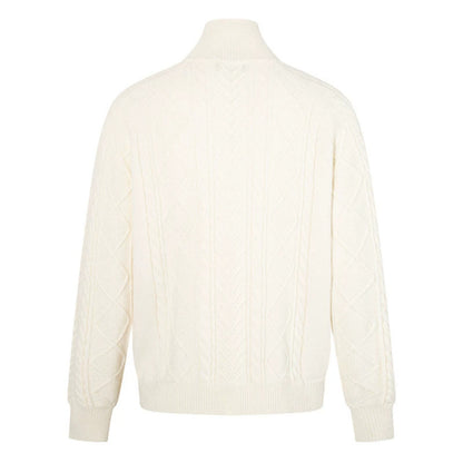 Women's Cable Knit Pullover with Short Zipper and Stand-Up Collar EVA-US