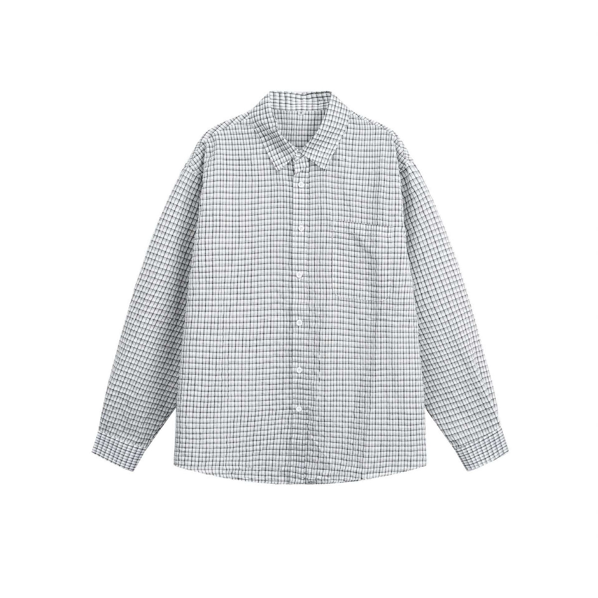 Unisex Relaxed-Fit Cotton Blend Checked Shirt with Chest Pocket and Fine Grid Structure EVA-US