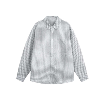 Unisex Relaxed-Fit Cotton Blend Checked Shirt with Chest Pocket and Fine Grid Structure EVA-US
