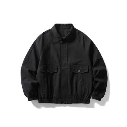 Unisex Boxy Canvas Blouson Jacket with Patch Pockets and Elastic Hem EVA-US
