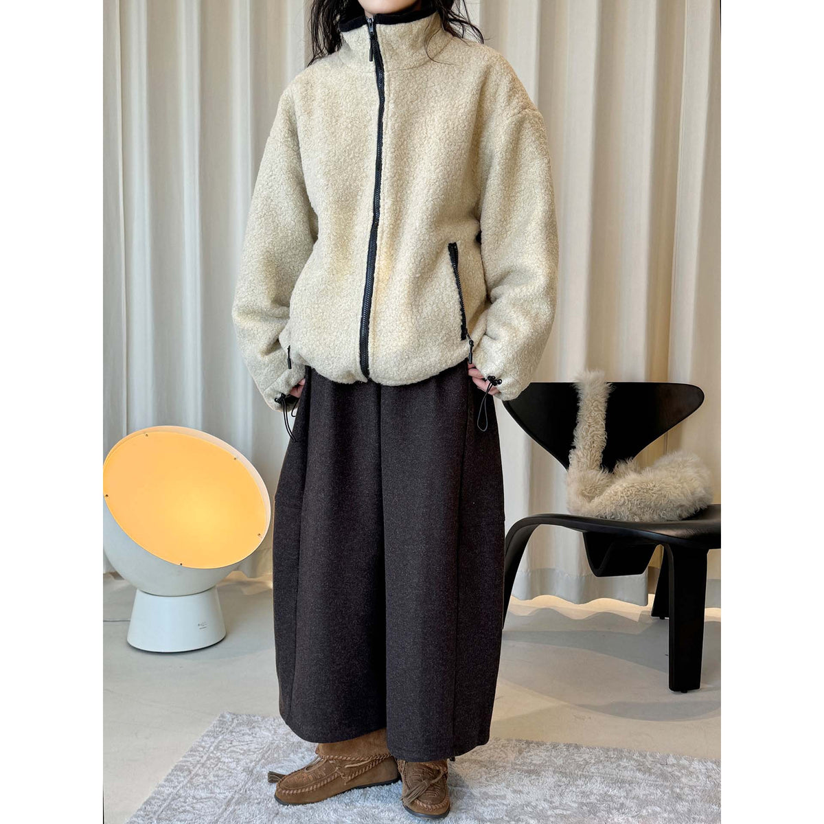 Women's High-waisted Soft Swing Midi Skirt made of Wool Mix EVA-US