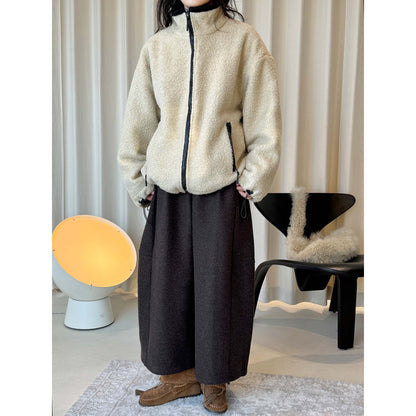 Women's High-waisted Soft Swing Midi Skirt made of Wool Mix EVA-US
