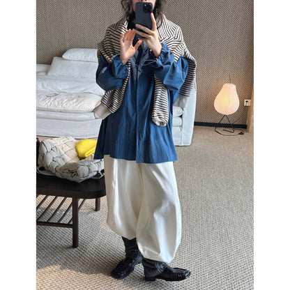 Women Oversized Shirt Blouse with Crinkle Look and Elastic Sleeve Cuffs EVA-US