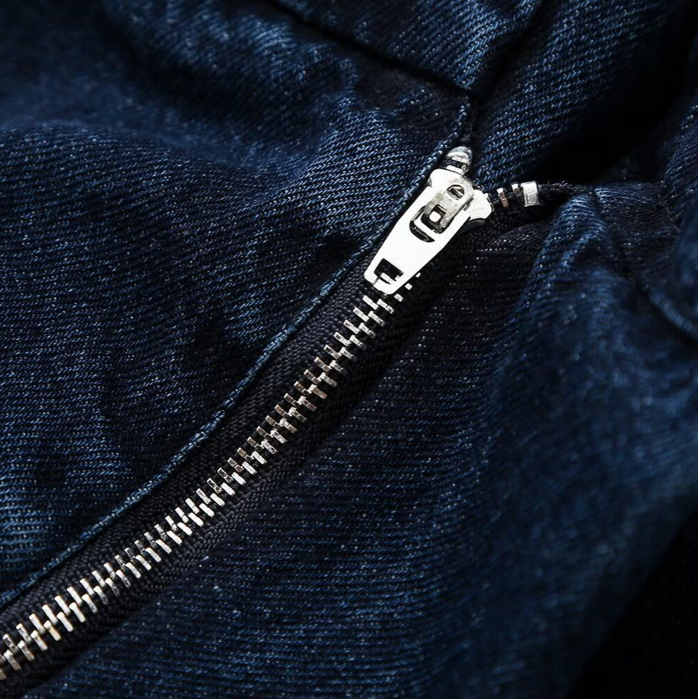 Ladies Wide High-Waist Pleated Denim Trousers with Crease EVA-US