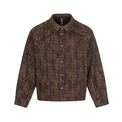 Men's Oversized Check Overshirt in Blouson Style with Distressed Finish EVA-US