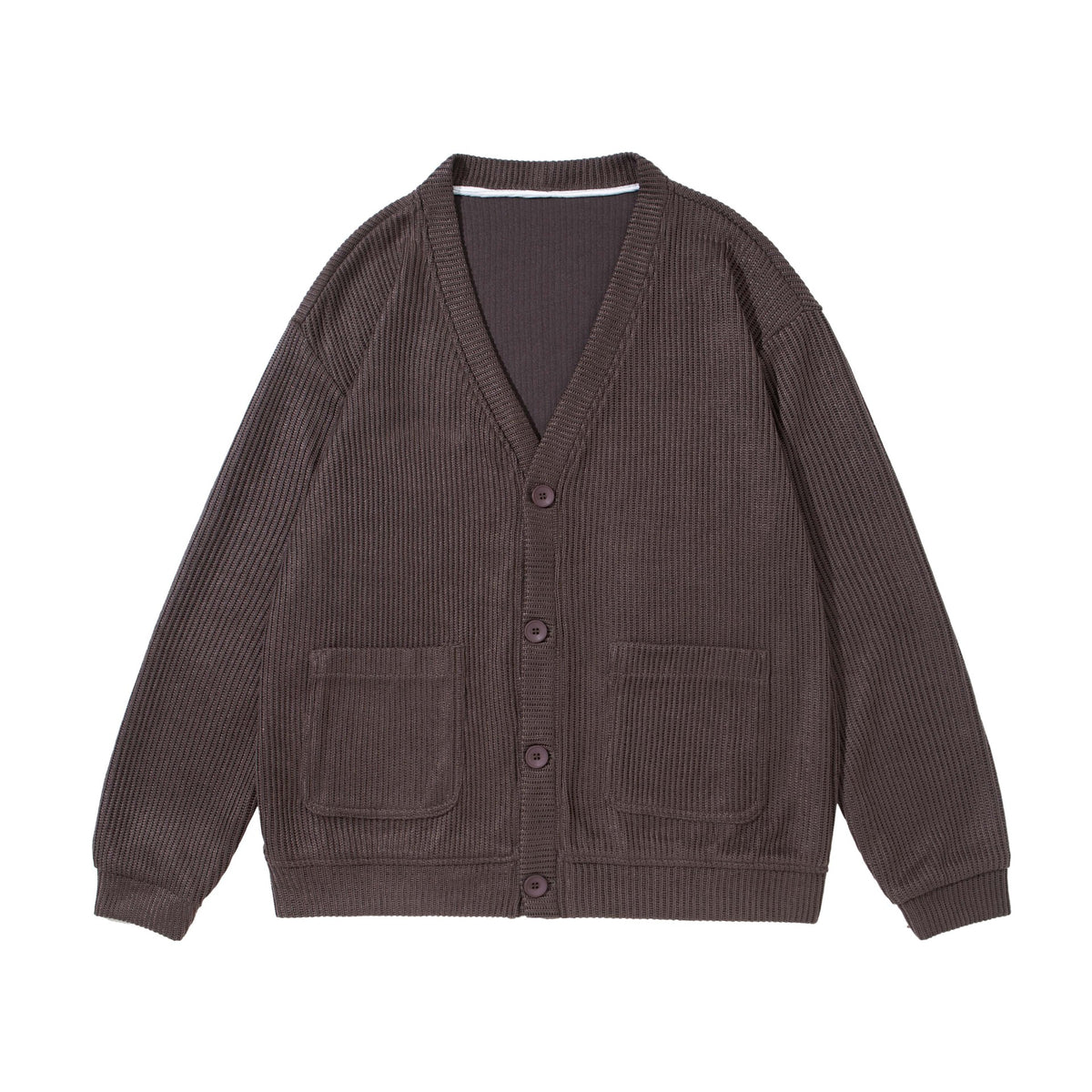 Unisex Textured Button Cardigan with V-Neck and Patch Pockets EVA-US