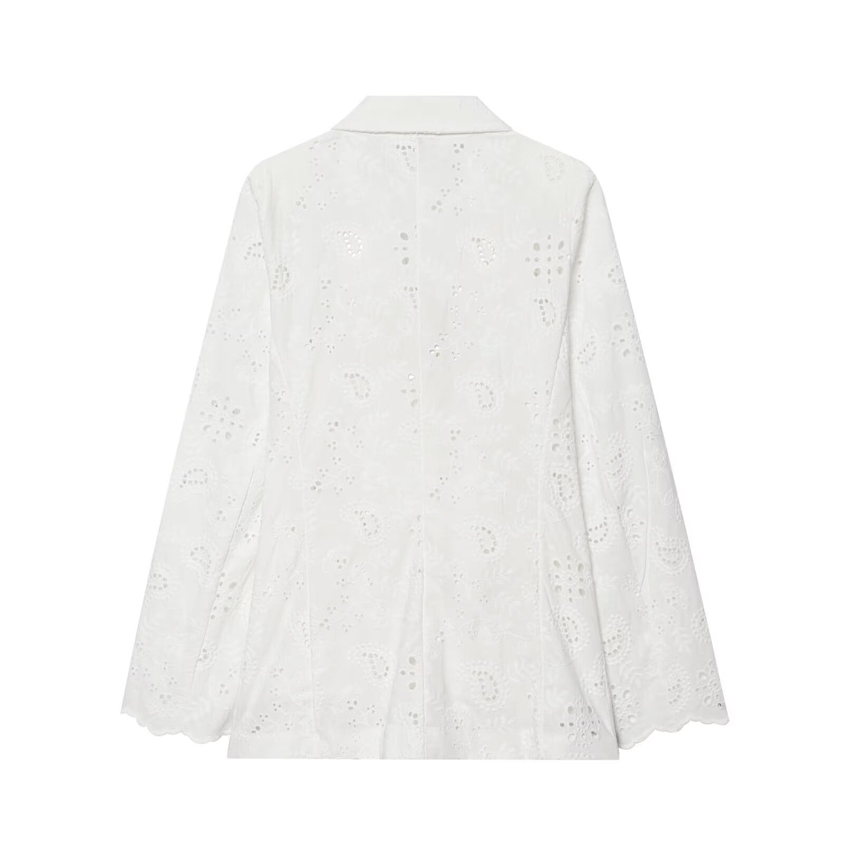 Women's Lightweight Broderie Anglaise Blazer with Shawl Collar and Eyelet Embroidery EVA-US