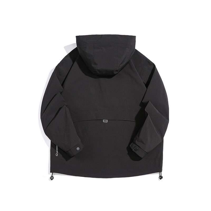 Unisex Technical Outdoor Jacket in Boxy Cut with Hood and Vertical Chest Zippers EVA-US