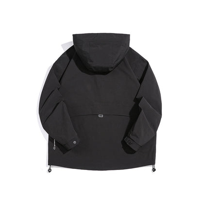 Unisex Technical Outdoor Jacket in Boxy Cut with Hood and Vertical Chest Zippers EVA-US