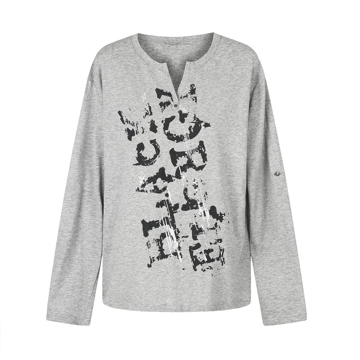 Women Casual Long Sleeve Shirt with Notch Neckline, Oversized Silhouette and Print Graphic EVA-US