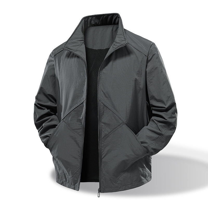 Men's Lightweight Technical Windbreaker with Mesh Lining and Stand-Up Collar EVA-US