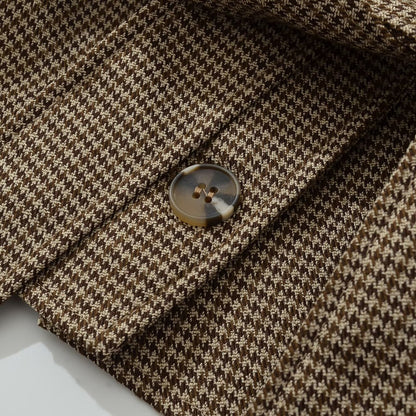 Women's Short Blazer with Tailoring Tie Belt and Houndstooth Pattern EVA-US