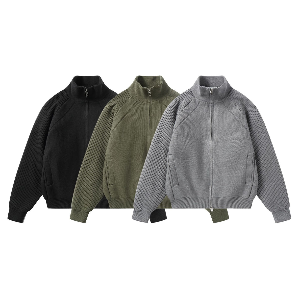 Unisex Knit Zip Jacket with Stand-Up Collar and Ribbed Sleeves EVA-US