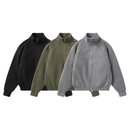 Unisex Knit Zip Jacket with Stand-Up Collar and Ribbed Sleeves EVA-US