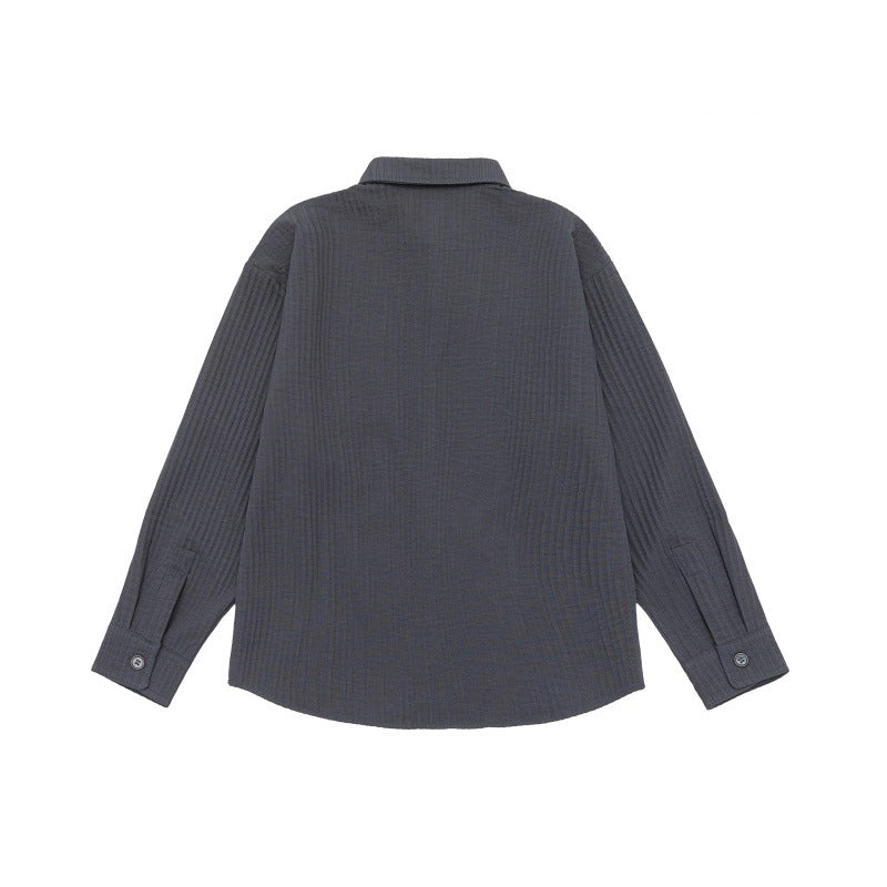 Unisex Textured Oversized Shirt Jacket with Waffle Texture and Chest Pocket EVA-US