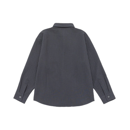 Unisex Textured Oversized Shirt Jacket with Waffle Texture and Chest Pocket EVA-US