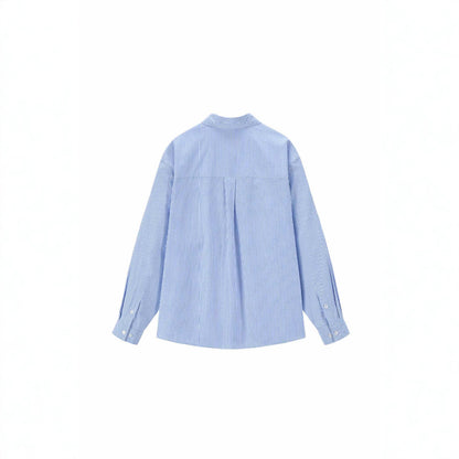 Women's oversized shirt blouse with fine pinstripe and embroidered bow chest pocket EVA-US