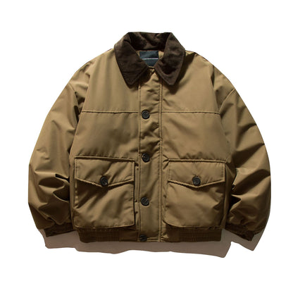 Men's short-cut thermal insulated field blouson with cord collar and spacious flap pockets EVA-US