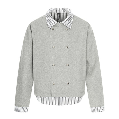 Men's short jacket with double-breasted button placket and shirt collar look EVA-US