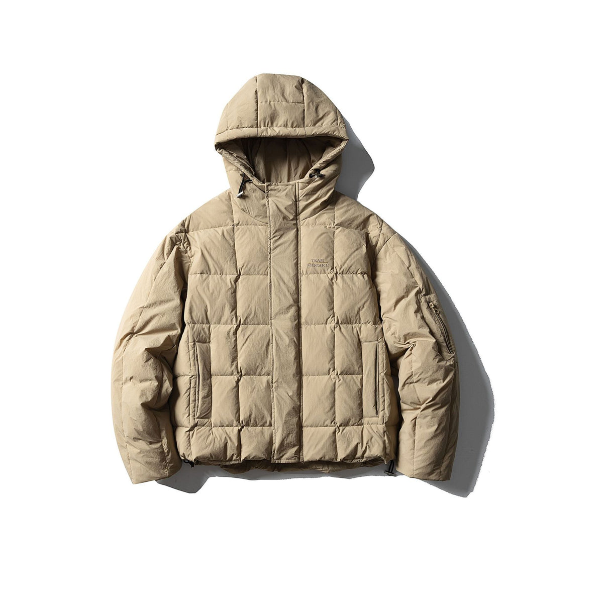 Men's Padded Hooded Anorak with Check Quilting, High Collar and Utility Arm Pocket EVA-US