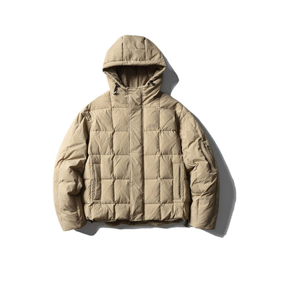Men's Padded Hooded Anorak with Check Quilting, High Collar and Utility Arm Pocket EVA-US