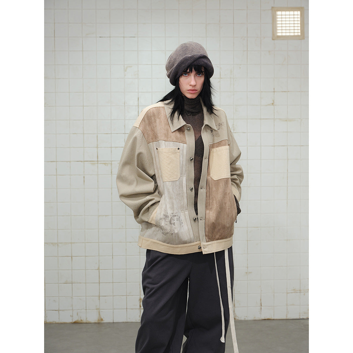 Men's Patchwork Canvas Blouson Jacket in Vintage Look with Contrast Pockets and Paisley Lining EVA-US