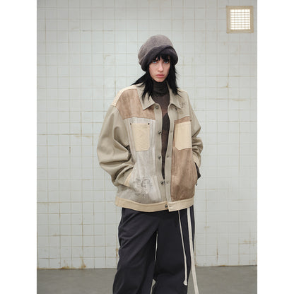 Men's Patchwork Canvas Blouson Jacket in Vintage Look with Contrast Pockets and Paisley Lining EVA-US