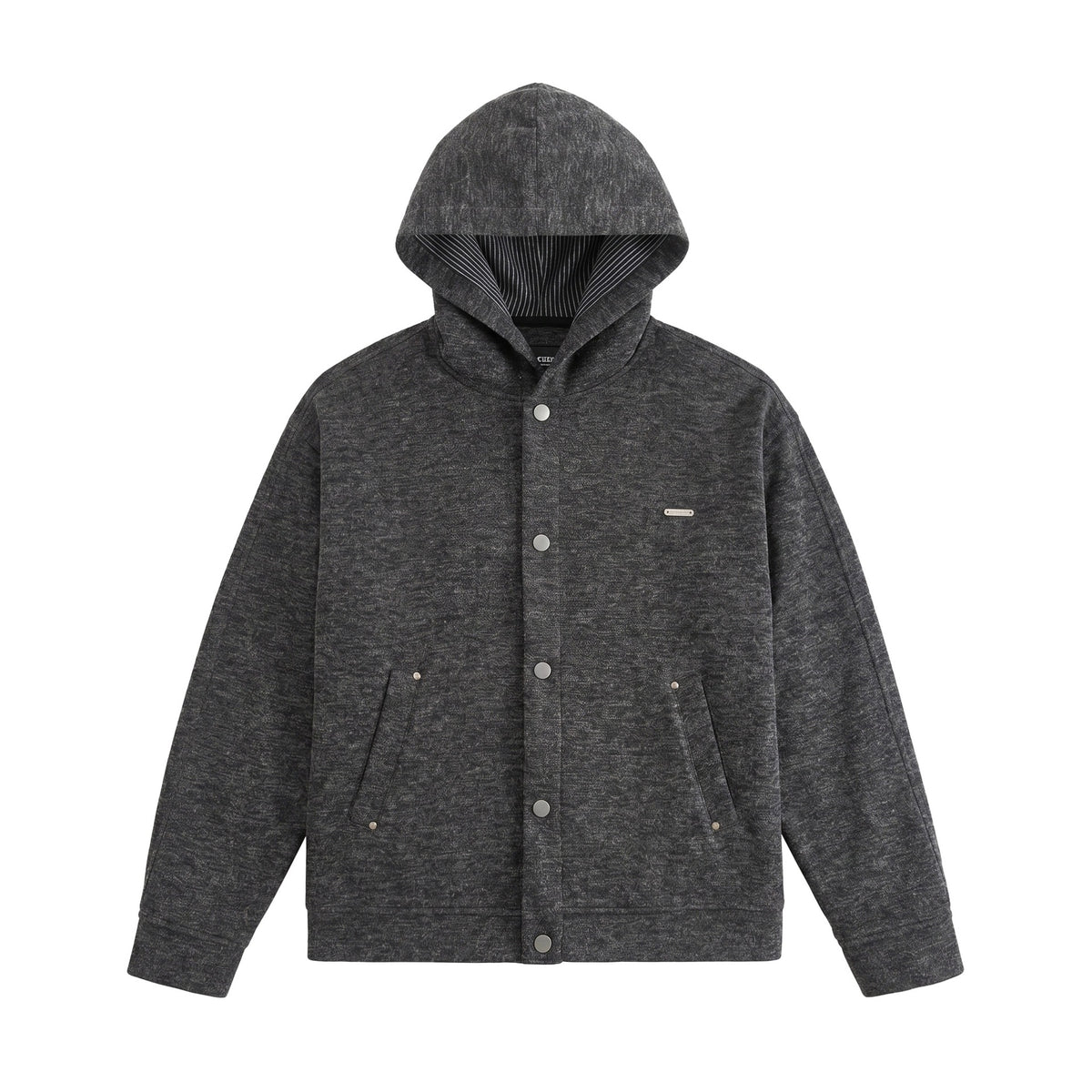 Unisex Short Cut Boxy Hoodie Jacket made of Sweat with Snap Placket and Side Pockets EVA-US