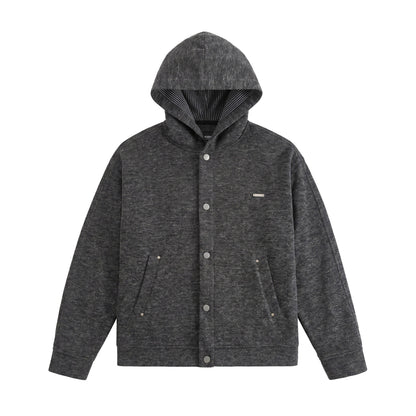 Unisex Short Cut Boxy Hoodie Jacket made of Sweat with Snap Placket and Side Pockets EVA-US