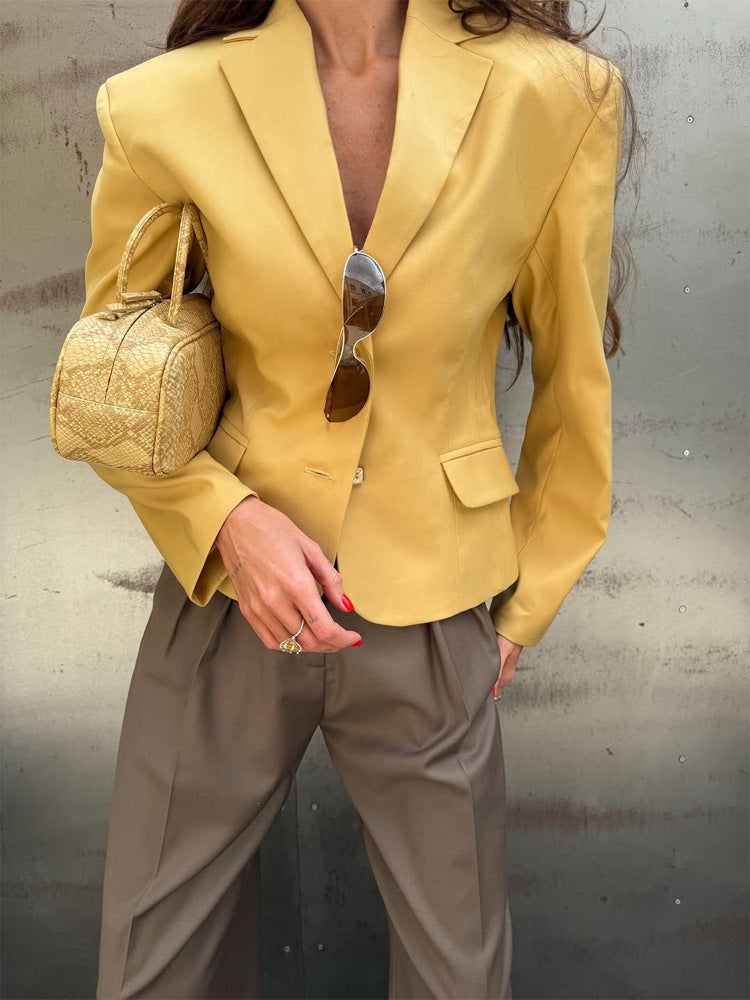 Women's Tailored Blazer with Structured Shoulder and Figure-Shaping Silhouette EVA-US