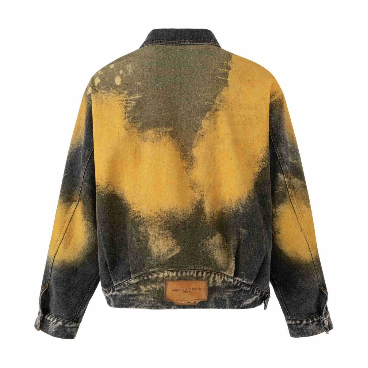 Men's Oversized Denim Jacket Vintage Washed with Splatter Effect and Adjustable Waist EVA-US