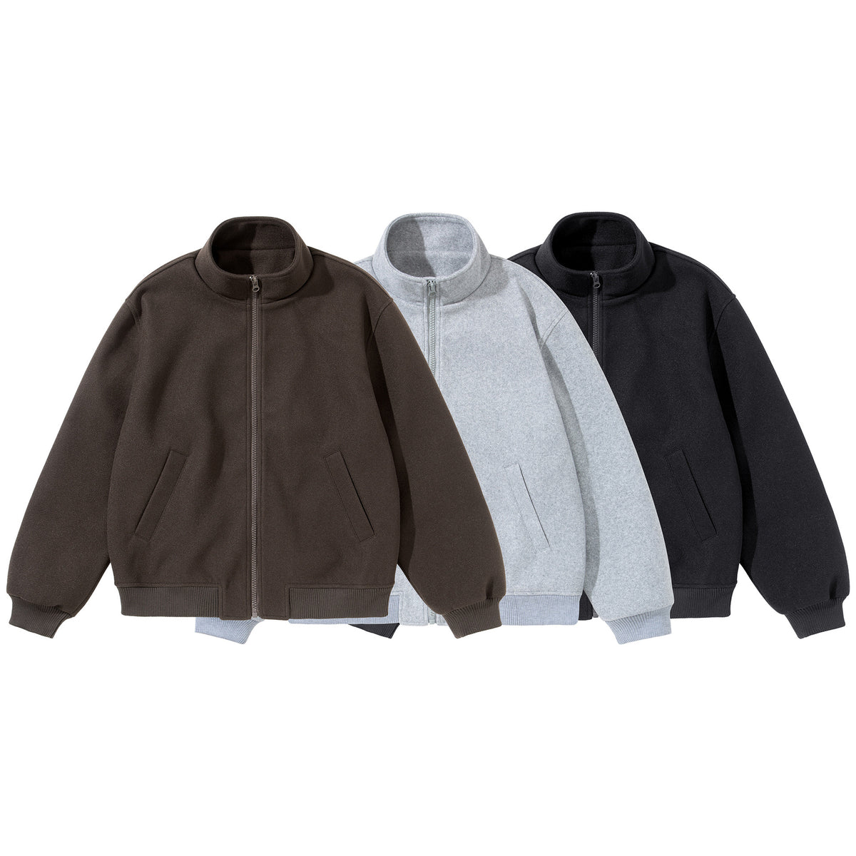 Unisex Short Cut Boxy Wool Blend Blouson with Stand Collar EVA-US