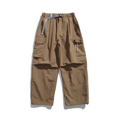 Men's cargo pants in utility style with elastic waistband and integrated belt EVA-US