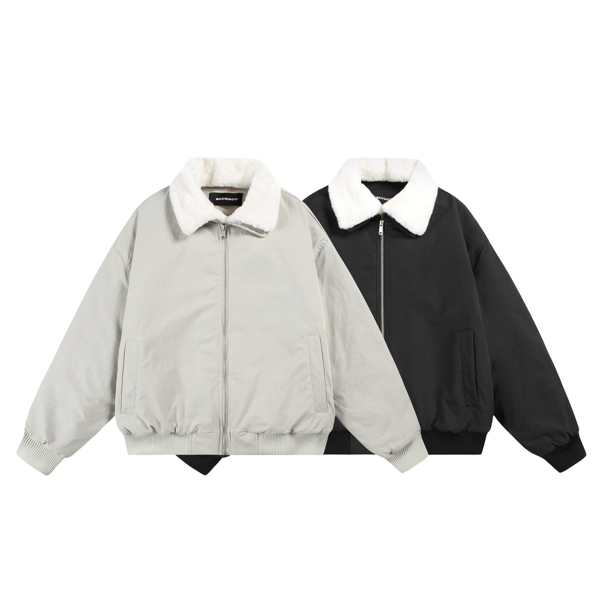 Men's Boxy Bomber Jacket with Teddy Collar and Ribbed Hem EVA-US