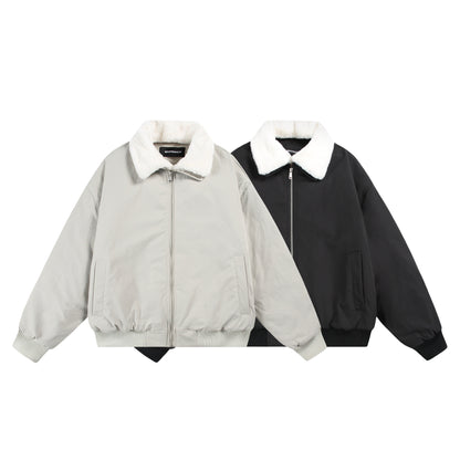 Men's Boxy Bomber Jacket with Teddy Collar and Ribbed Hem EVA-US