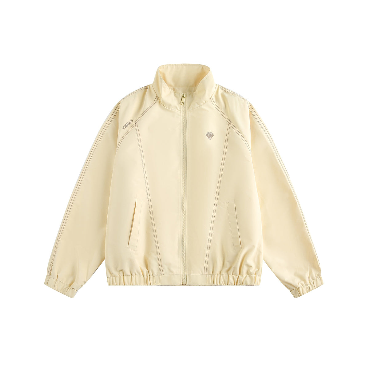Unisex sporty lightweight training jacket with stand-up collar, contrast stitching, and elastic hem EVA-US