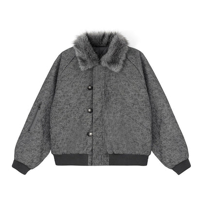 Women's padded bomber jacket with faux fur collar, oversized silhouette and sleeve zipper pocket EVA-US