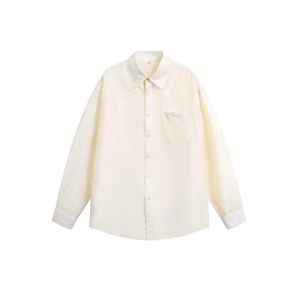 Women's loose-fitting oversized shirt blouse with chest pocket and textured cotton blend EVA-US