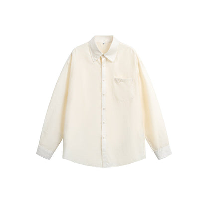 Women's loose-fitting oversized shirt blouse with chest pocket and textured cotton blend EVA-US