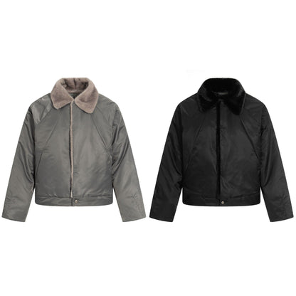 Women's Short Cut Quilted Blouson with Woven Fur Collar EVA-US