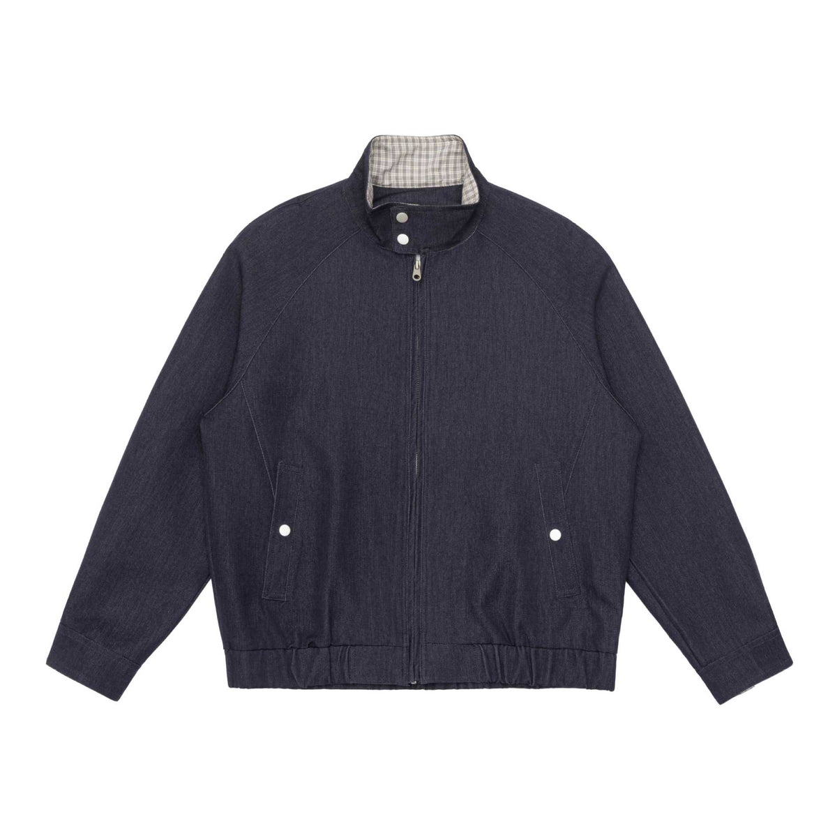 Unisex short jacket in denim mix with quilted division, stand-up collar and concealed zipper EVA-US