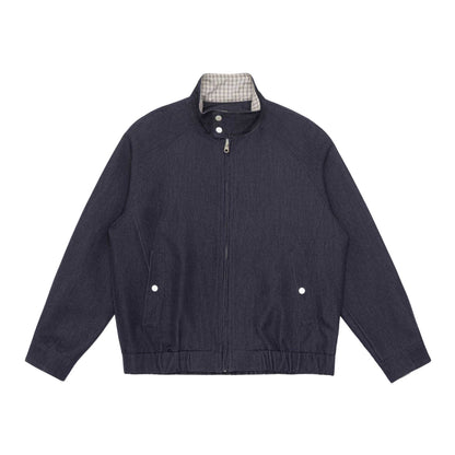 Unisex short jacket in denim mix with quilted division, stand-up collar and concealed zipper EVA-US